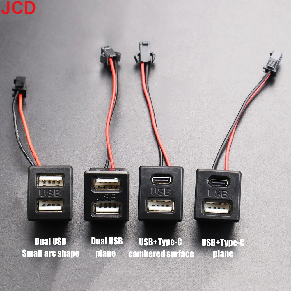 

JCD 1PCS Dual USB Type-C Charging Socket With Cable Connector Double-Layer Female Base Power Supply Plug For LED Light Fan Phone