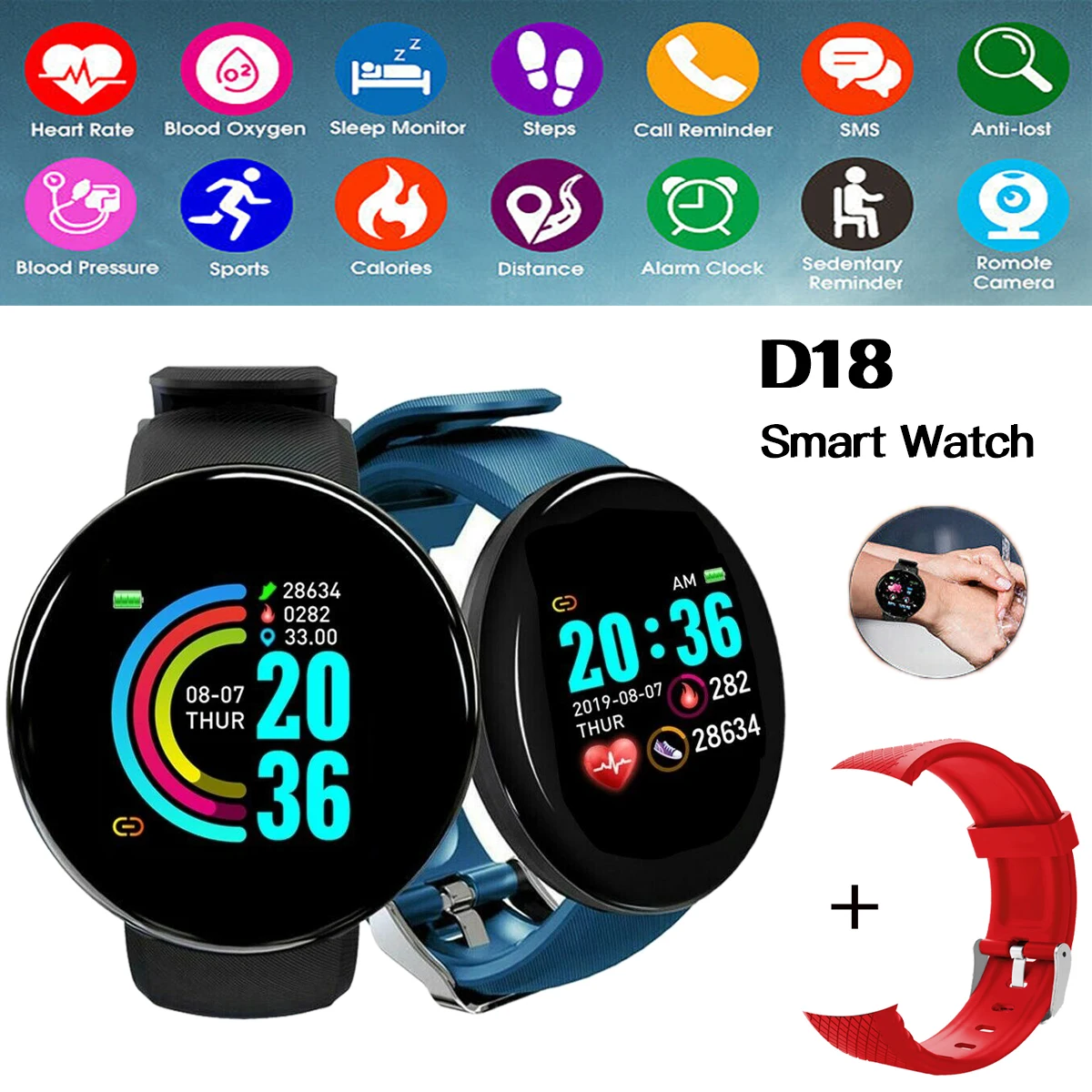 Smart Watch Kids D18 Men Fitness Sports Digital Waterproof Watches for Children Boys Girls Students 12-15 Years Old Watch Reloj