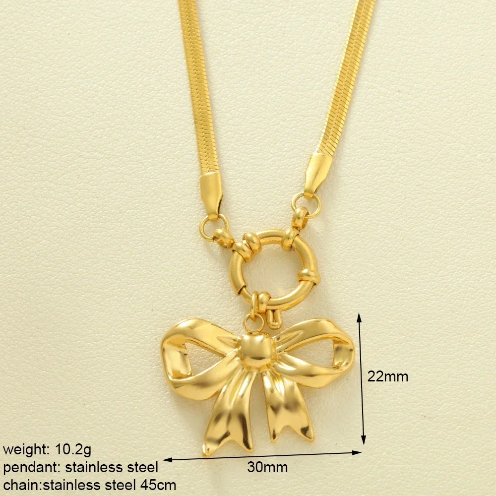 10PCS Stainless Steel Necklace Bow Pendant DIY Accessories OT Flat Snake Chain Luxury chunky jewelry Girlfriend Gifts 2024 New