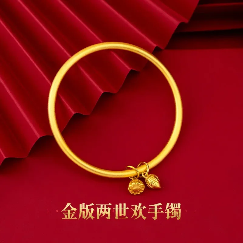 9999 Real Gold 24K ancient method inheritance two worlds bracelet, national style lotus pod lotus ancient method bracelet