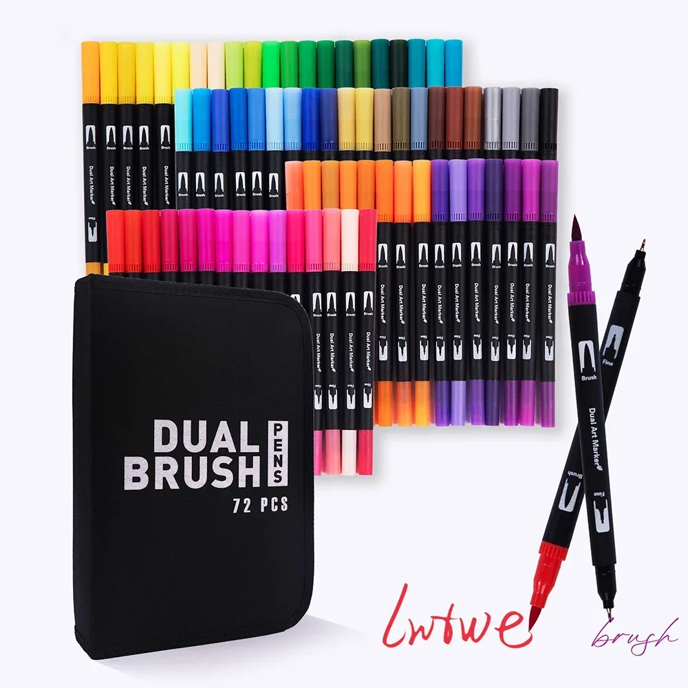 72/100 Color Dual Brush Tip Marker Set Double-headed Washable Color Art Graffiti Pen with Cloth Bag Art Supplies Stationery