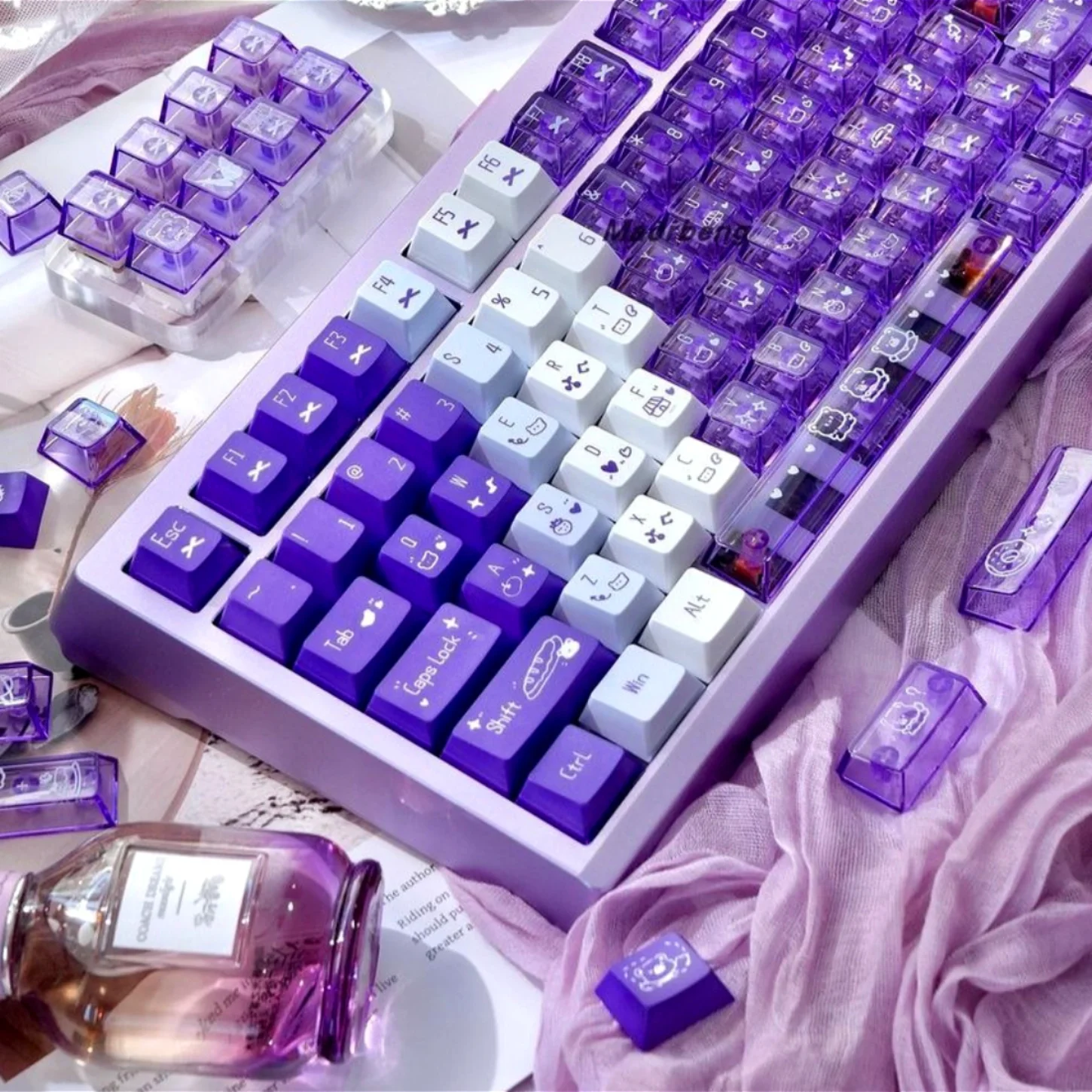 

Purple, Double Cherry Keycaps PBT+PC 135 Keys, Customized for 60/84/98/108MX Switch Mechanical Keyboard