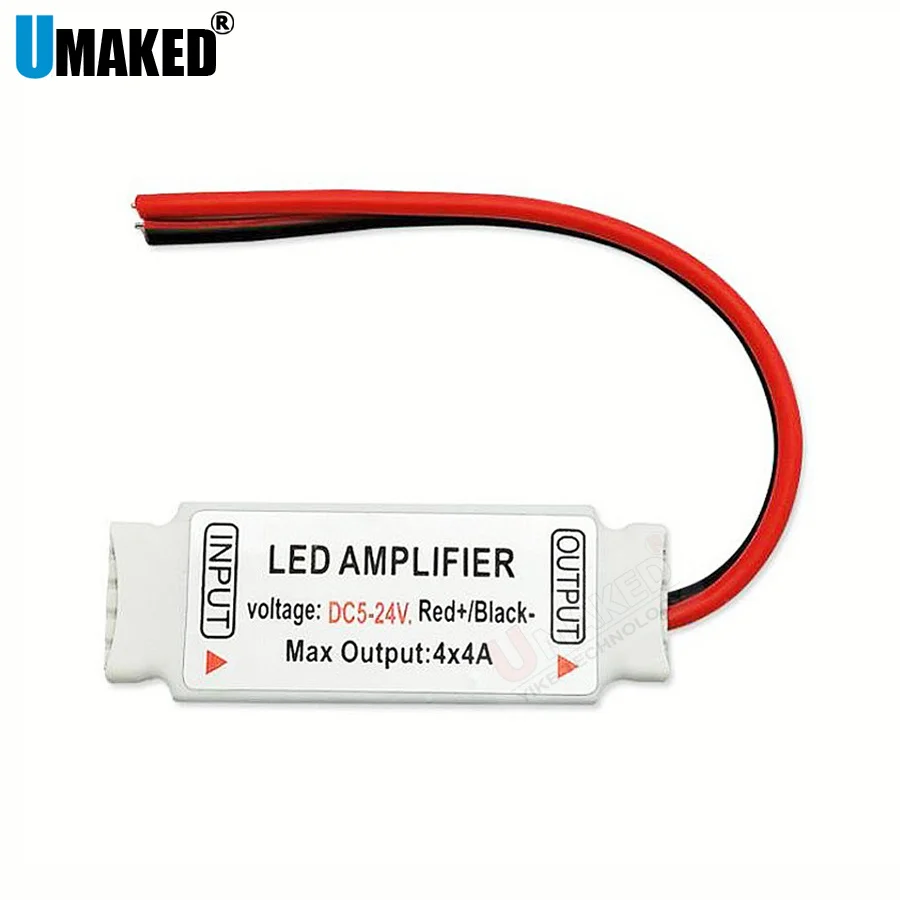 

1pc RGBW LED Amplifer DC5-24V 4A*4 Channel LED Amplifiers With Female Plug for RGBW LED Strip Power Repeater Console Controller