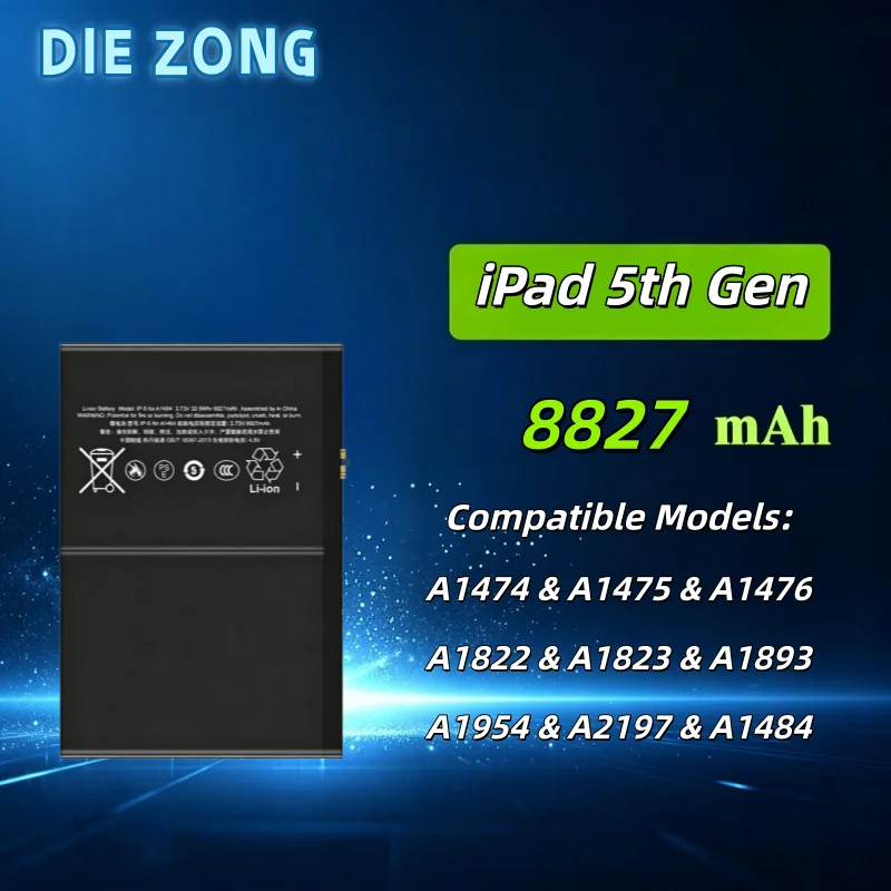 8827mah  iPad5/7/8/9/Air for Apple Tablet Battery A1474/A1475/A1476/A1822 Spot Long Lasting Battery Life Fast Shipping