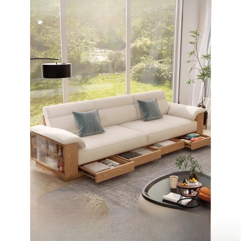 

Japanese-style solid wood sofa small apartment Nordic living room modern simple floor storage