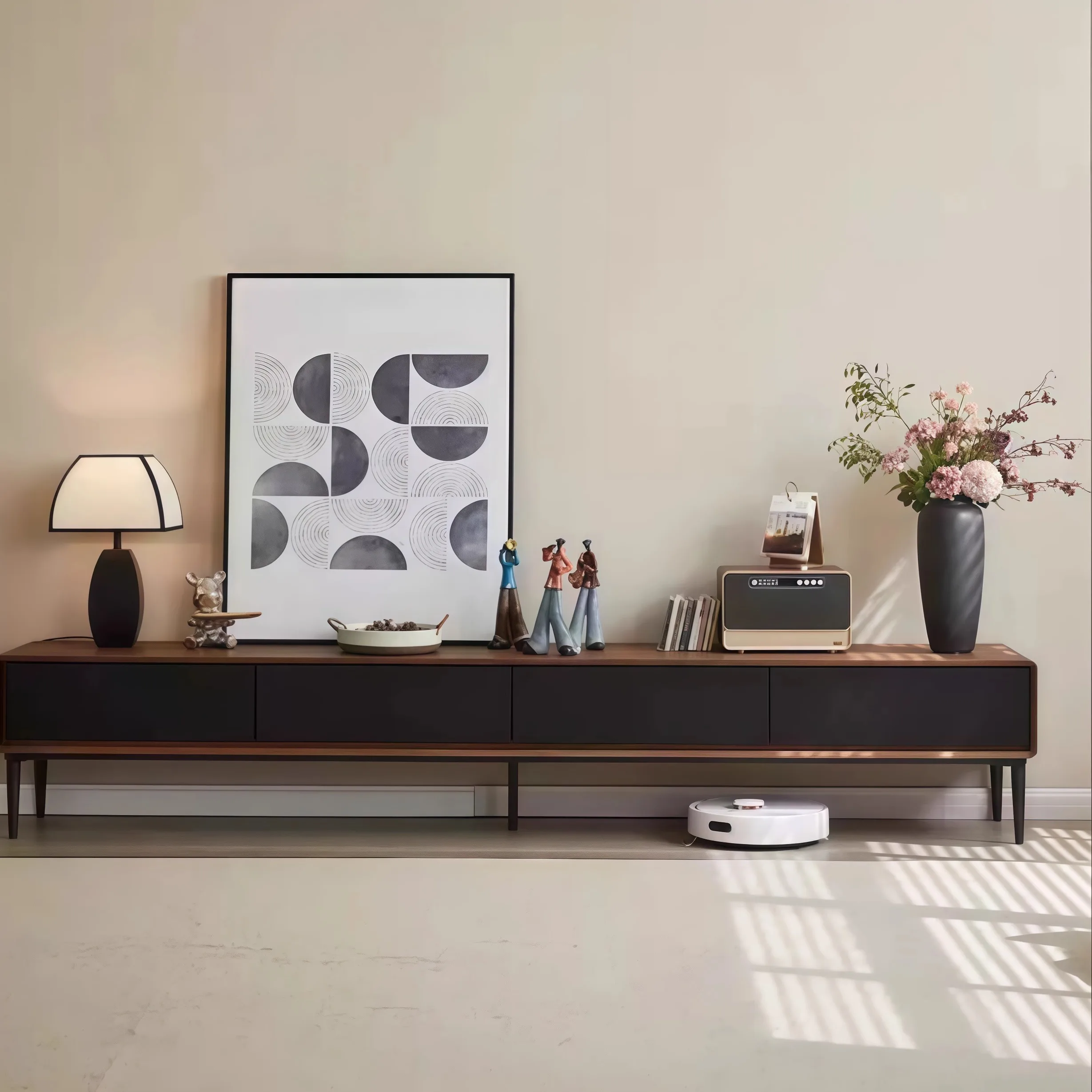 

New Chinese black walnut TV cabinet coffee table combination new customized small apartment solid wood TV platform