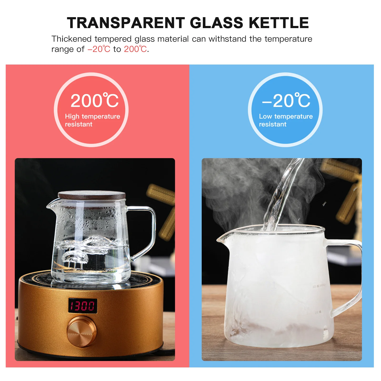 

Glass Coffee Pot With Wooden Lid Multi-Use Teapot Transparent Milk Pitcher For Hot Cold Drinks Ergonomic Handle Home Kitchen