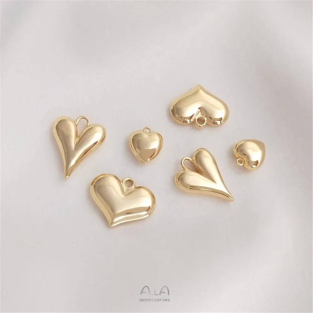 14K Gold Plated New heart hanging ornaments love small pendant handmade DIY bracelet necklace clavicle chain pendant