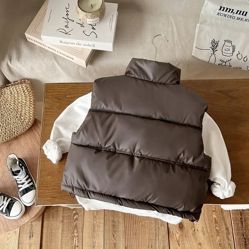 Neue Kinder-Weste aus Baumwolle mit Stehkragen, warme ärmellose Winterjacke für Jungen und Mädchen, verdickte modische Weste – Detail 5