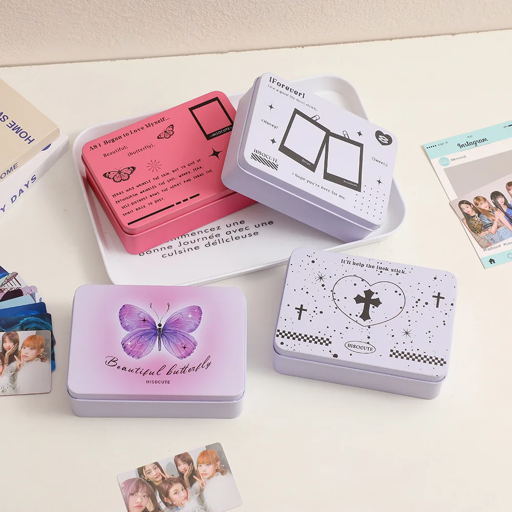 Kpop Photocards Storage Box Clips Stickers Tapes Jewelry Idol Photo Desk Storage Organizer Butterfly Pattern Classify Stationery