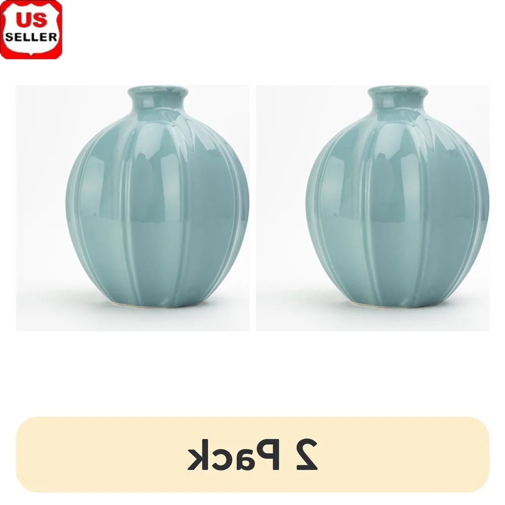 

Керамическая овальная ваза, набор из 2 упаковок, текстурированный синий домашний декор, идеальная цветочная композиция в помещении, настольный акцент
