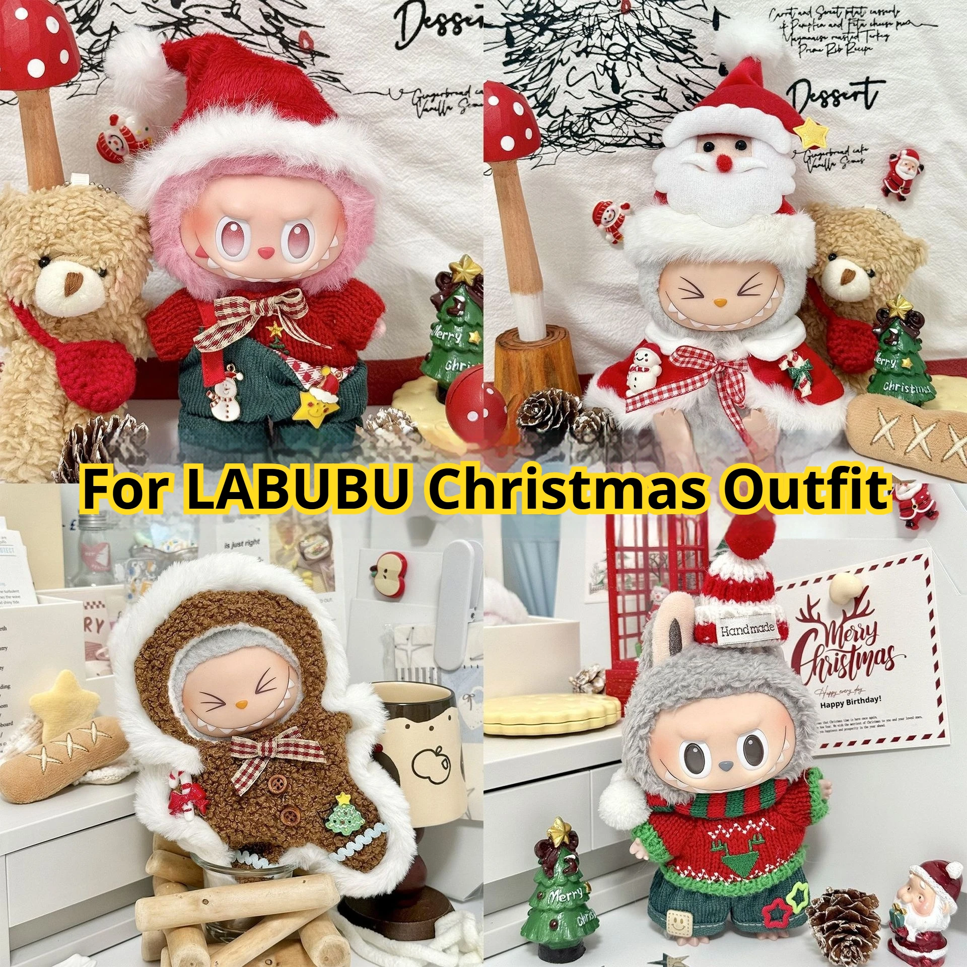 عيد الميلاد سانتا عباءة مجموعة ل Labubu 4.0 لطيف الزنجبيل رجل دمية الملابس ل 10 سنتيمتر Labubu V4 دمى اكسسوارات #1