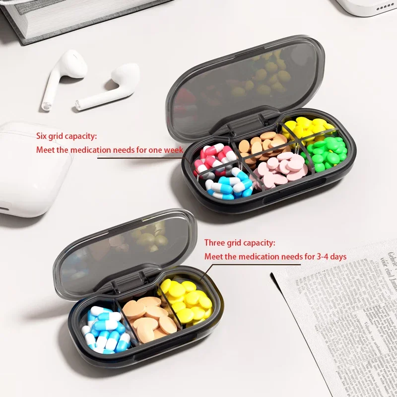 3/6 Compartments Mini Medicine Pills Box Transparent / Opaque Weekly Pill Organizer Portable Food-Grade Moisture Proof Boxes