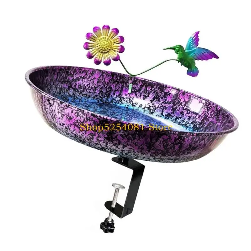 AXYC Durable Iron Bird Bath Featuring Flexible Hold Perfect For Deck Railings