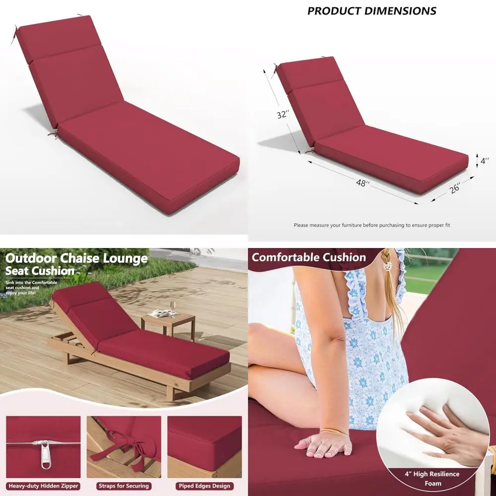 

Water-Resistant Fade-Resistant Outdoor Chaise Lounge Cushion 80L x 26W x 4D, High-Density Foam for Comfortable Relaxation