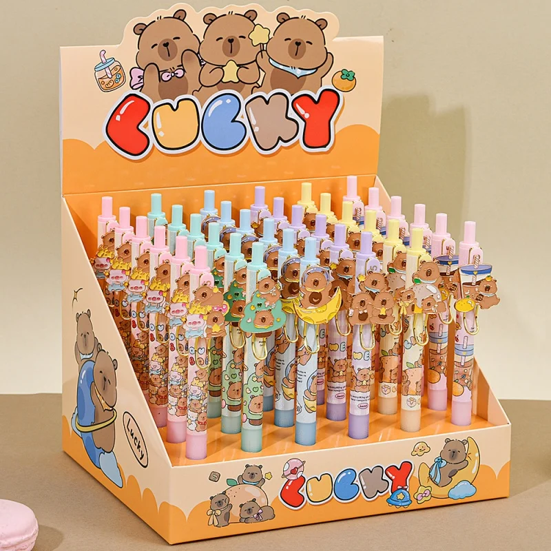 

36pcs/lot Kawaii Capybara Press Gel Pen Cute 0.5mm Black Ink Signature Pens Promotional Gift School Supplies