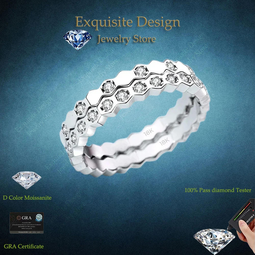 

Exquisite Design Honeycomb White Gold 18K Full or Half Moissanite Ring, Diamond Beehive Rings Ins for My Love Lady Womens