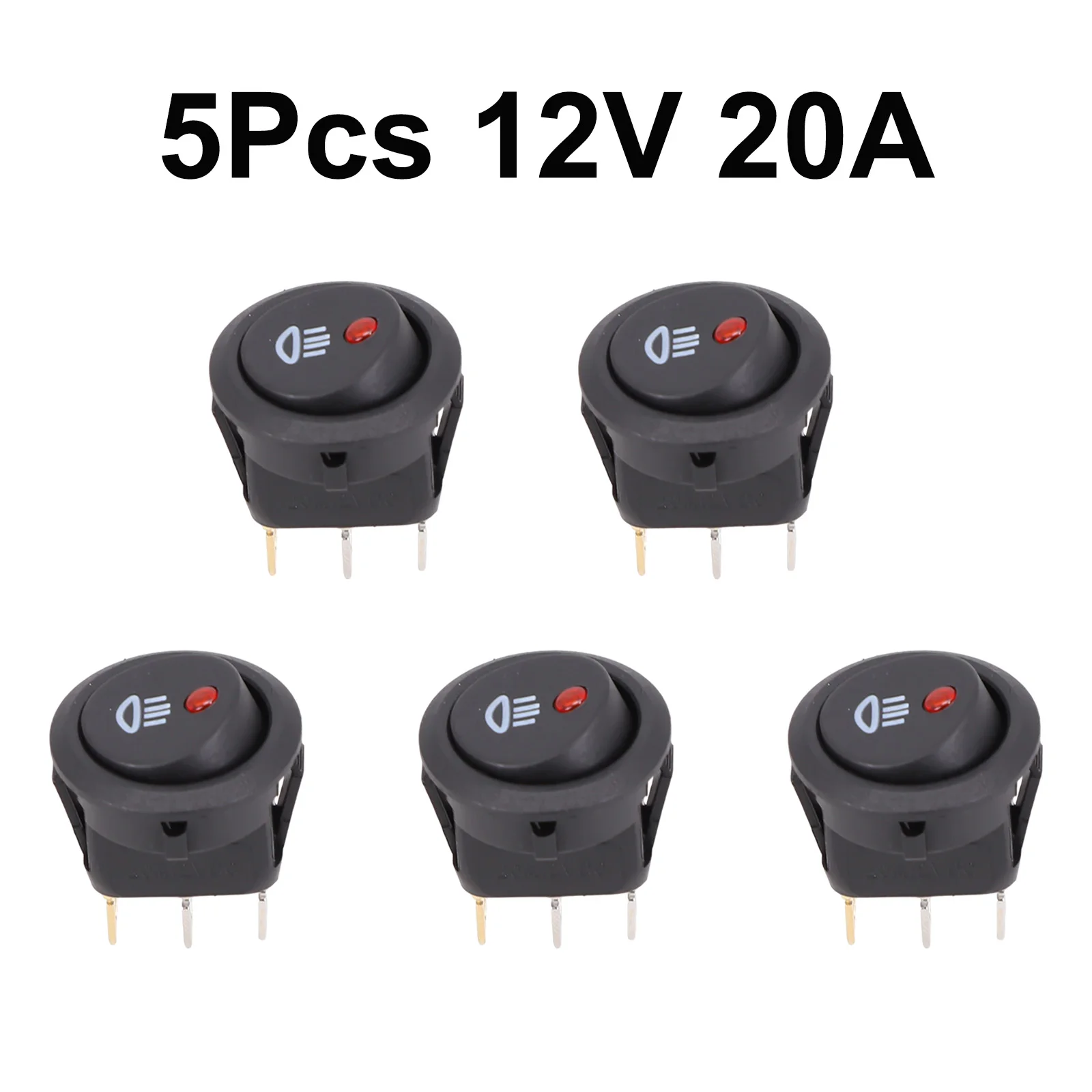 

5Pcs Black On-OFF Rocker Switch Set Round DC 12V 20A Red Led Fog Light Lamp Symbol Car Van Truck Boat Rocker Switch