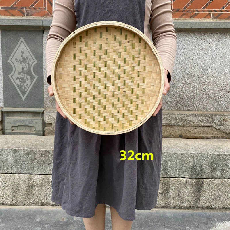 Handmade Weaving Bamboo Sieve Raft Round Dustpan Storage Trays Basket DIY Home Decor Fruit Bread Baskets Kitchen Storage