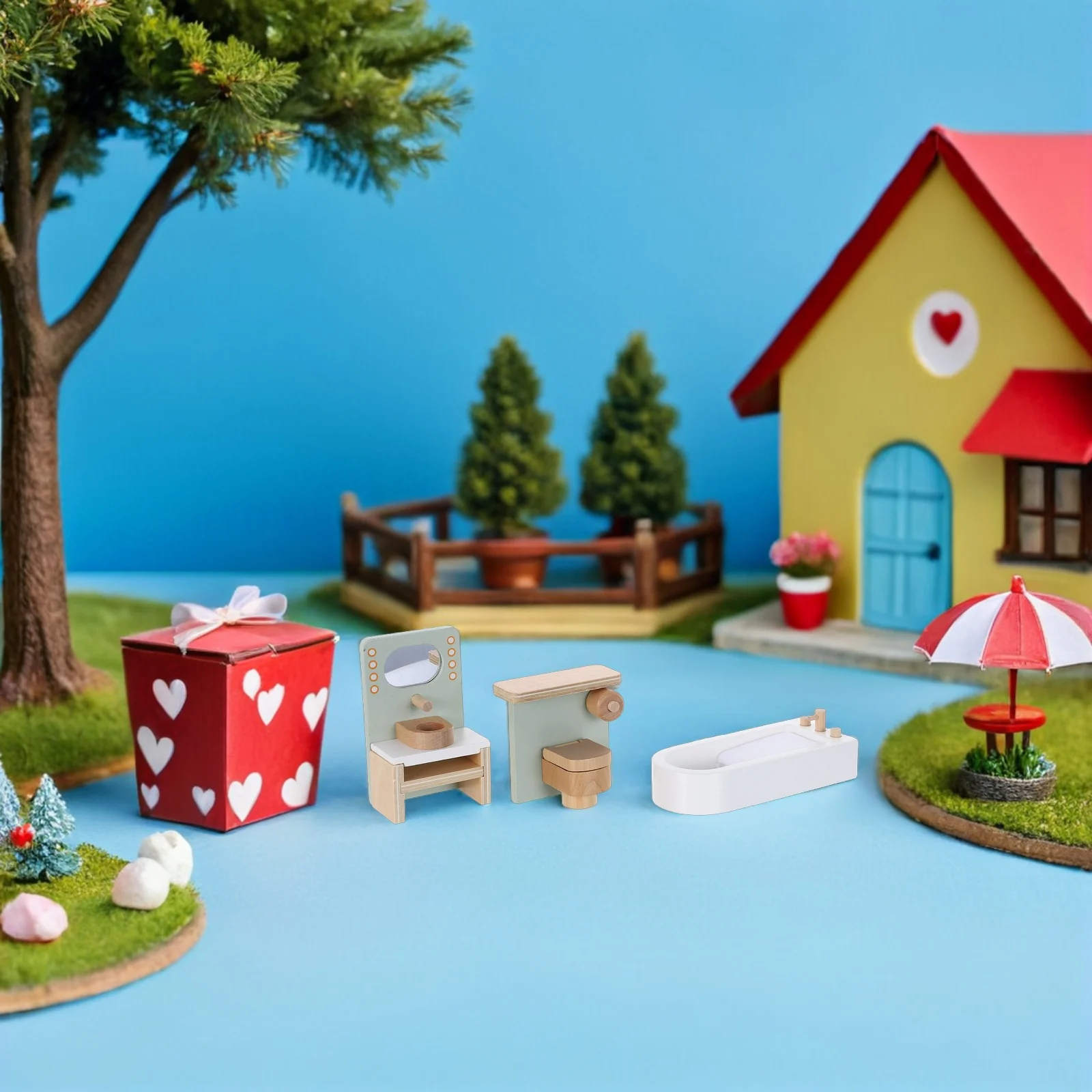 1Set Houten Poppenhuis Meubelset voor Kinderen Miniatuur Keuken Slaapkamer Badkamer Accessoires Veilig Fantasiespel Mini Decoratie