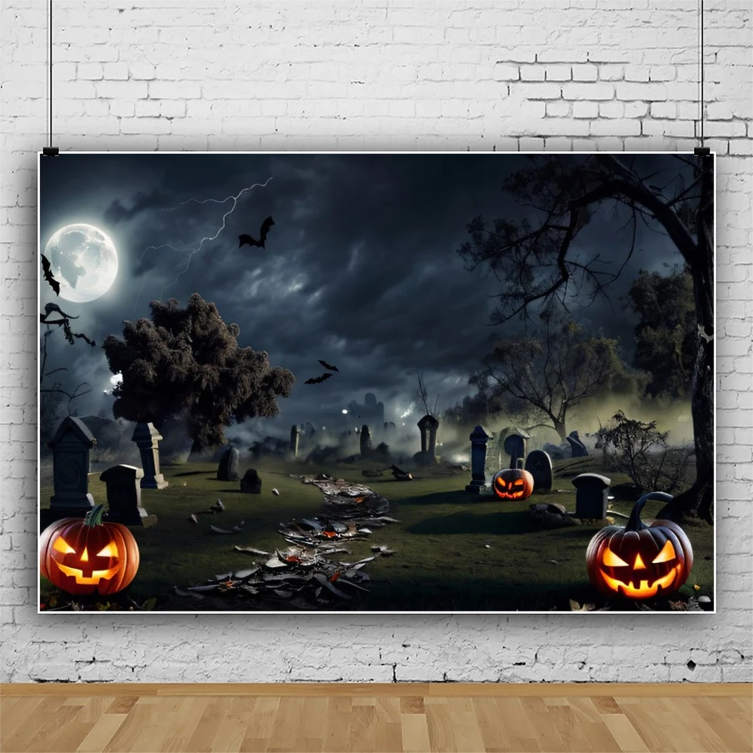 

Halloween Backdrop Tomb Moon Forest Scary Zombie Bat Photography Background Kids Birthday Party Decor Photo Studio Photophone