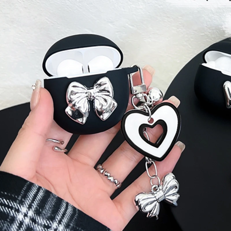 Cute Love Case For Baseus w3 / M2 / WM01 / WM02 / WM02+ Earphone Silicone Cover Luxury Plating Bow Keychain Case