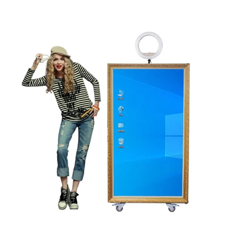 55-Inch touch screen magic mirror selfie booth, party event vertical advertising machine y