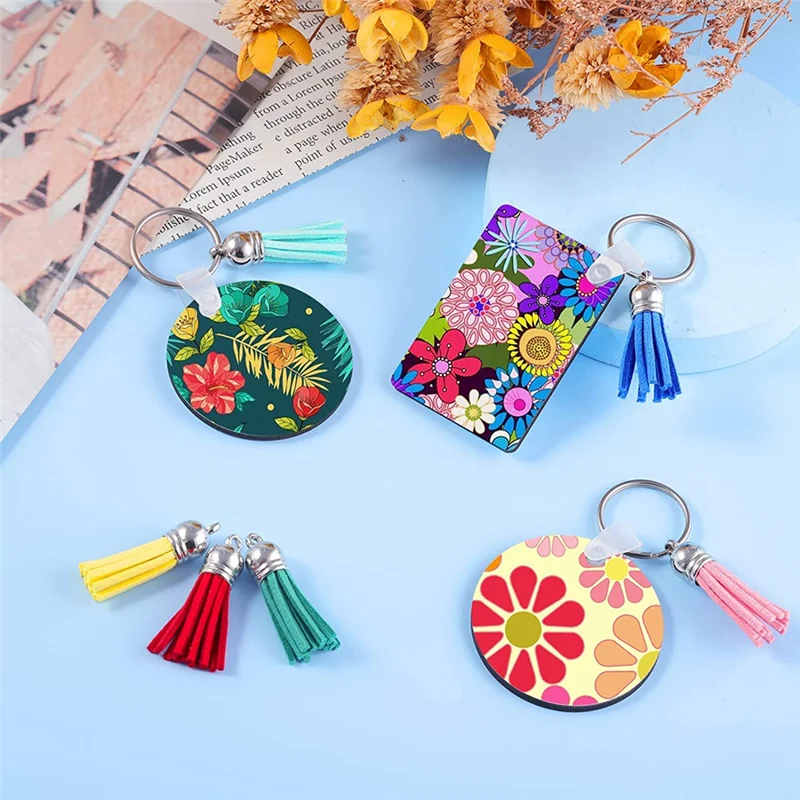 100Pcs MDF Sublimation Blanks Keychain Bulk, Sublimation Keychain Blanks with Key Ring Double-Sided for DIY Craft Making