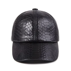 Spring Genuine Sheepskin Leather 56-60CM Black Baseball Caps For Man Casual Street Gf Gorras Dad Hat Crocodile Print