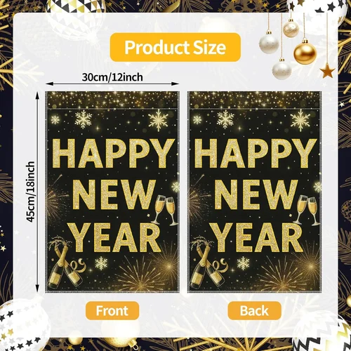 12 X 18 Inches Happy New Year Garden Flag – Double-Sided Burlap Champagne and Fi JJE DDI GGX