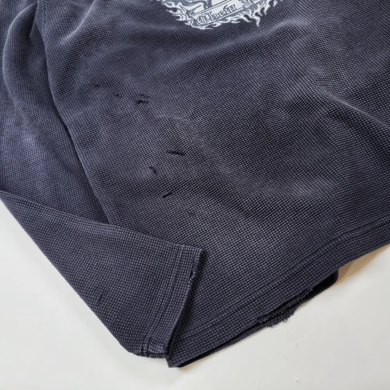 27SS Fashion CHEW FOREVER Earth Tones Angel Dark High Street Crew Neck Men's Distressed Waffle Knit Long-Sleeve