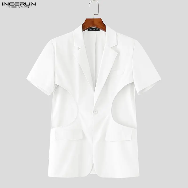 

INCERUN Men's Blazer Solid Lapel Long Sleeve One Button Suit For Man Streetwear Hollow Out 2026 Loose Fashion Casual Male Blazer