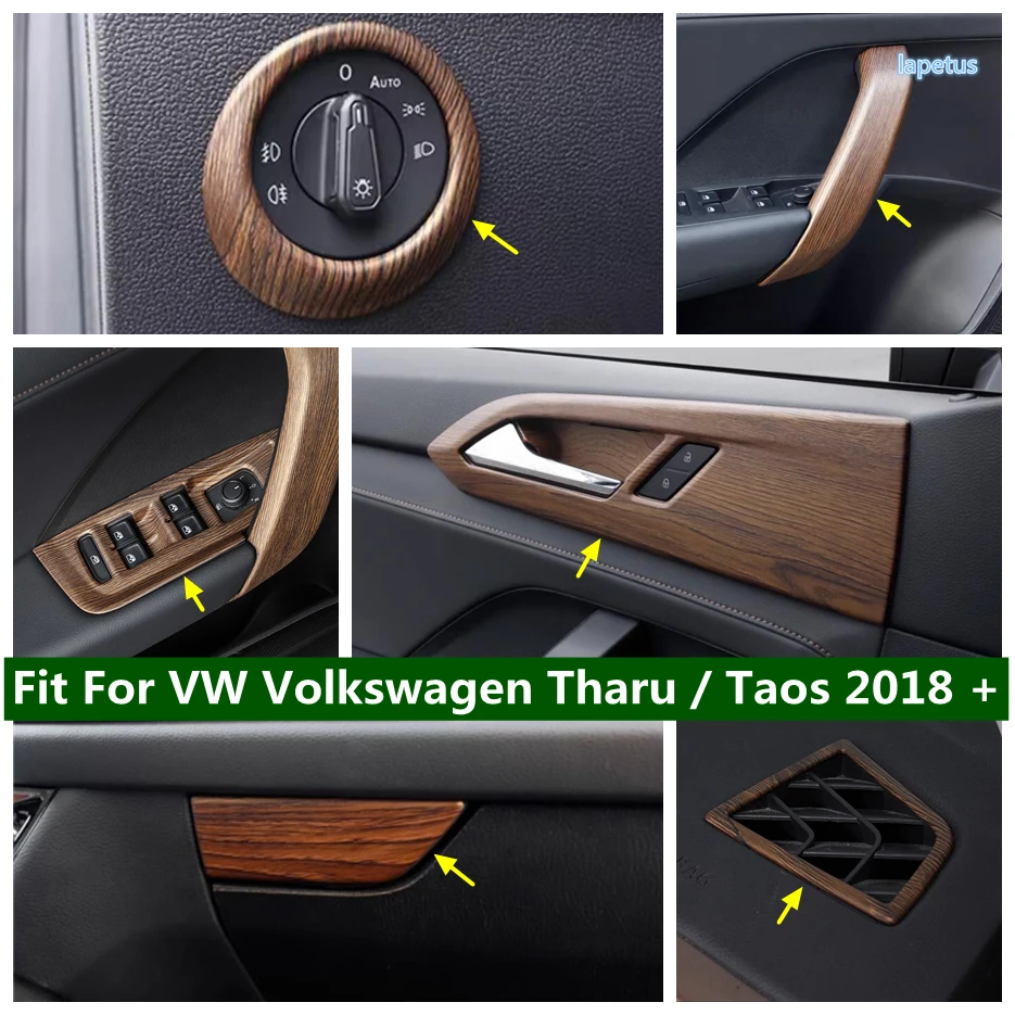 

Head Lights Button / Glass Lift Button Cover Trim For VW Volkswagen Tharu / Taos 2018 - 2023 Car Wood Grain Interior Accessories