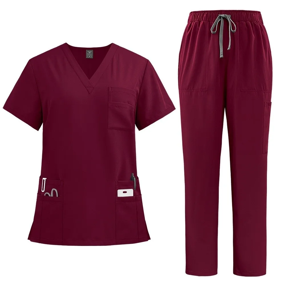 Soft Pink Clinical Uniform with Pockets Scrub Top & Pants Woman Pharmacy Workwear Work Clothes Healthcare Scrubs Sets Oral