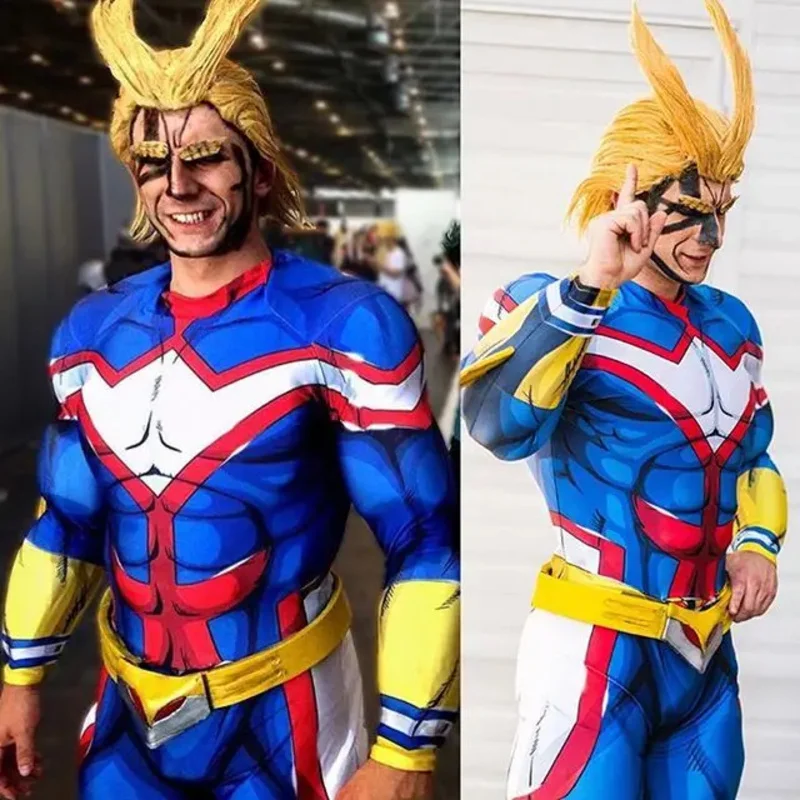 أزياء All Might التأثيرية Boku no Hero Academia للأولاد والرجال بدلة خارقة للهالوين للبالغين والأطفال Zentai