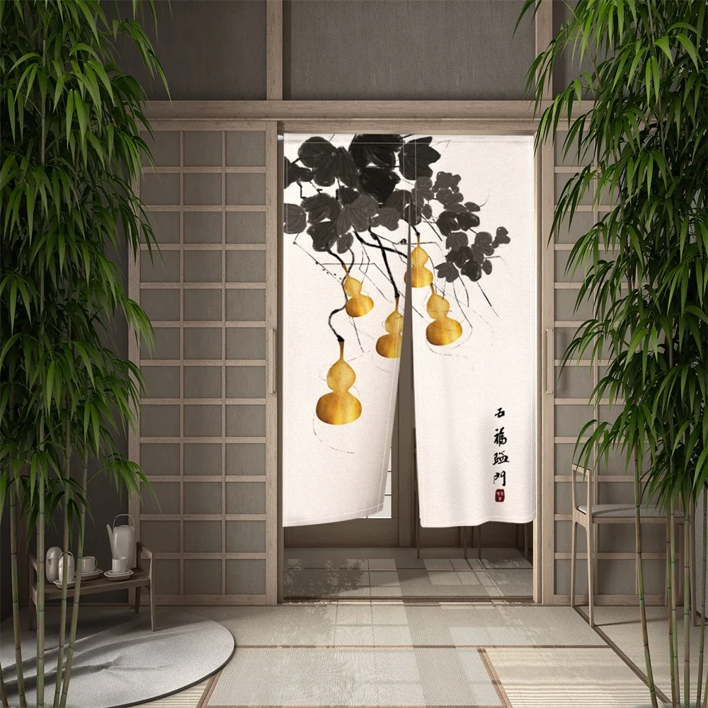 Japanese Split Hanging Door Curtain Koi Printed Fu Partition Kitchen Bedroom Restaurant Entrance Decor Drapes Linen Curtains