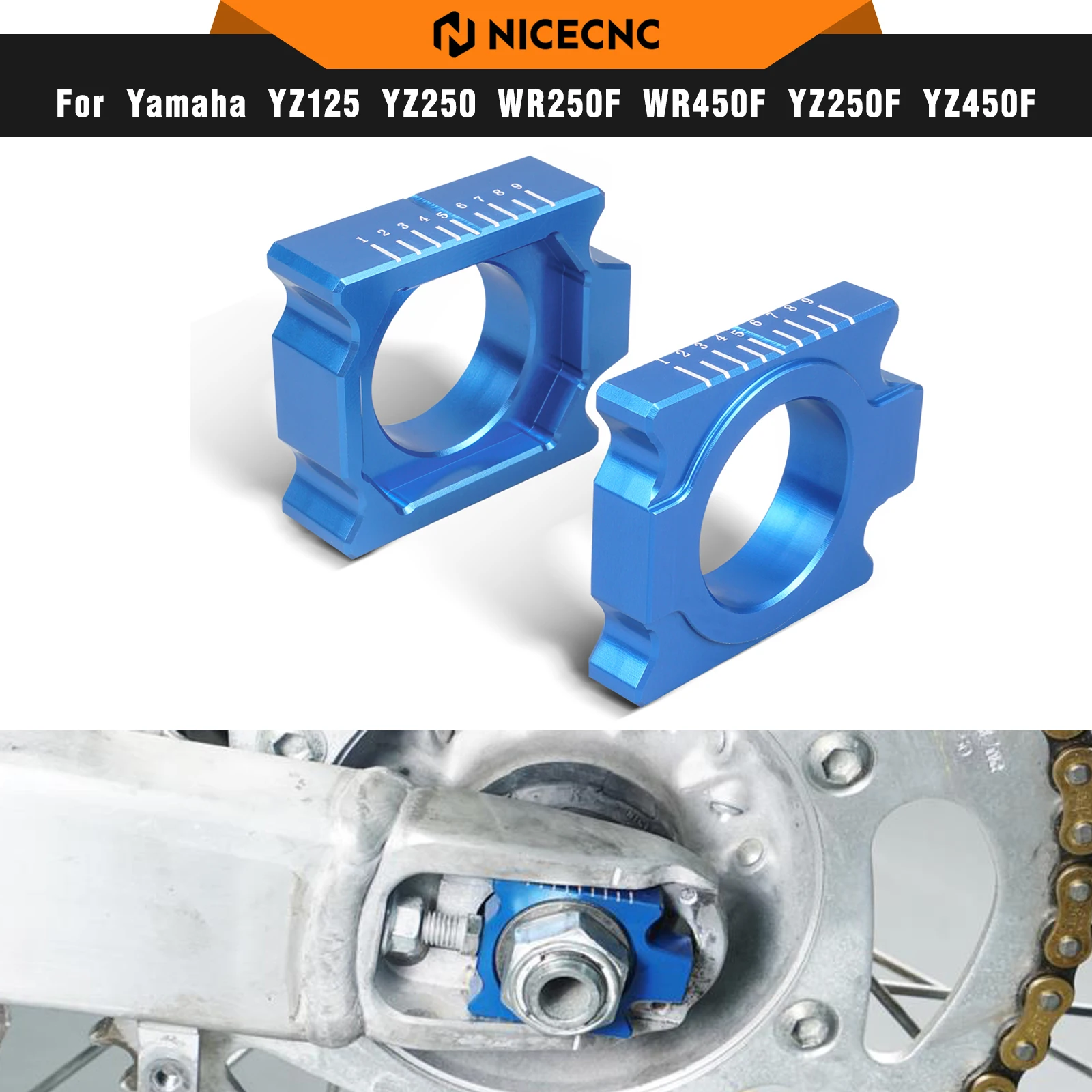 

NICECNC For Yamaha YZ250F 2012-2023 YZ450F 2010-2023 YZ 250F YZ 450F Motorcycle Aluminum Axle Blocks Chain Adjuster Tensioner