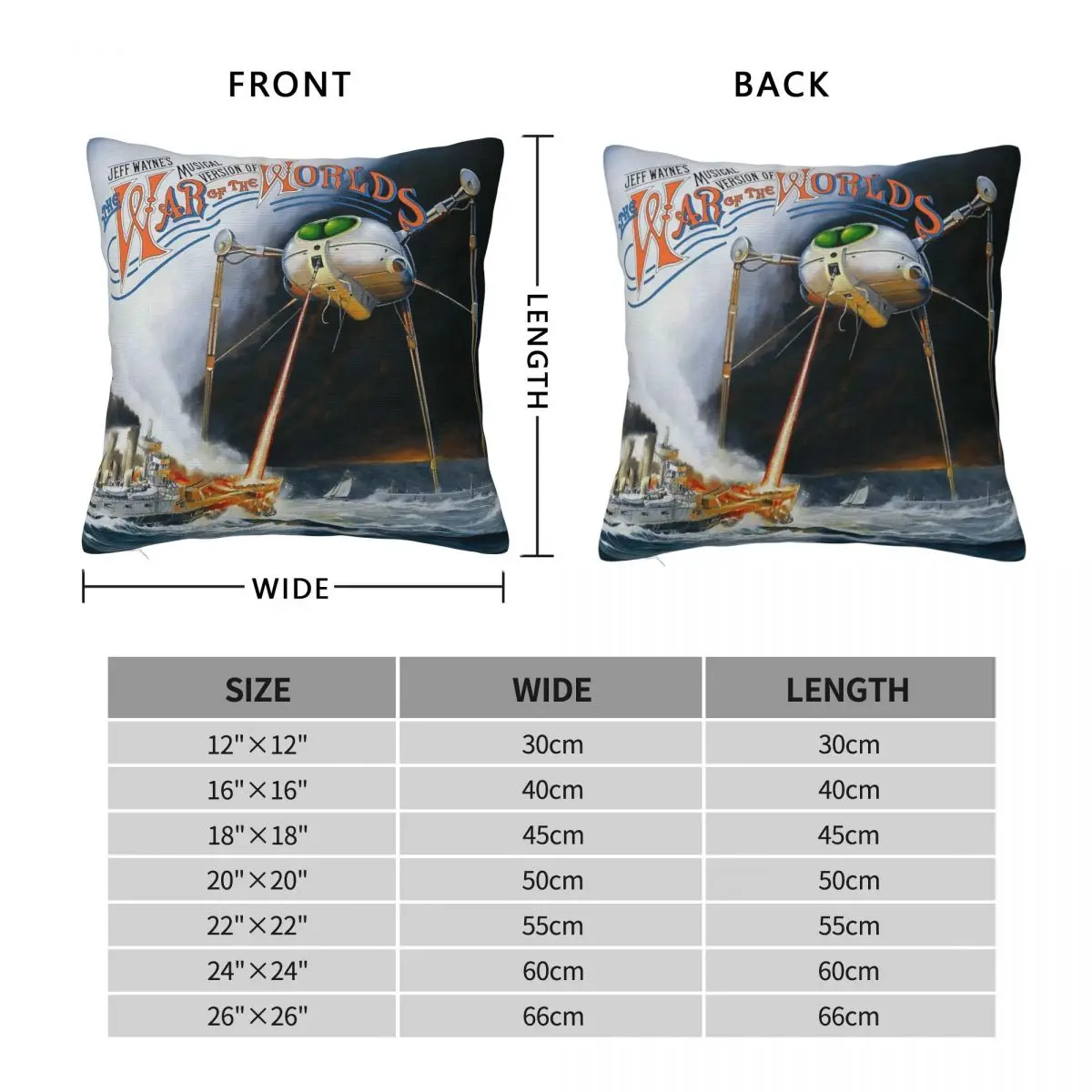 كيس وسادة مربع الشكل لحرب العالمين من Jeff Wayne ، مخملي من الكتان والبوليستر ، غطاء وسادة بسحاب مطبوع ، غطاء سرير