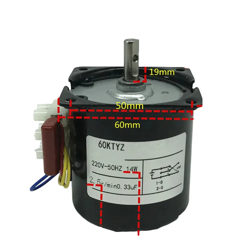 60KTYZ permanent magnet synchronous motor,AC 220V 14W Forward/reverse turn motor,Low speed micro gear motor,J17635