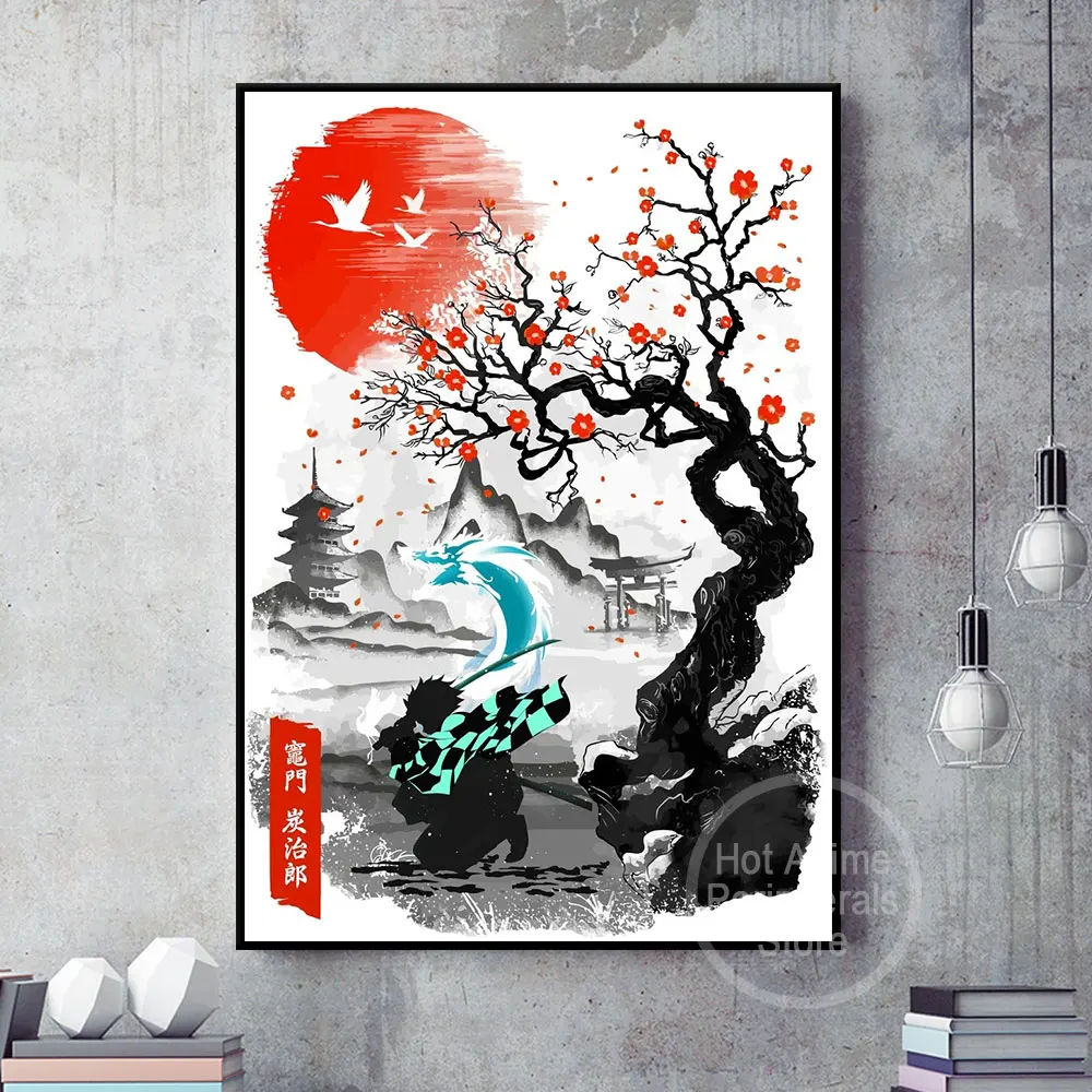 شيطان القاتل أنيمي أرقام Tanjirou Inosuke قماش المشارك ل جدار يطبع الفن غسل اللوحة غرفة ديكور صورة جدارية الهدايا #6