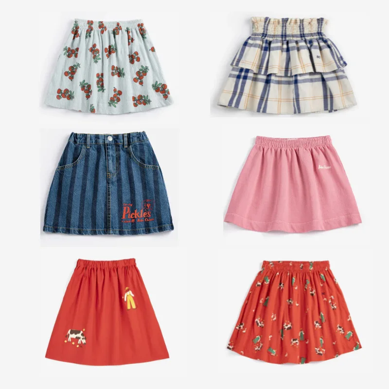Jupe mi-longue imprimée tendance et polyvalente pour enfants, 0-150 cm, nouvelle collection été 2026 en coton