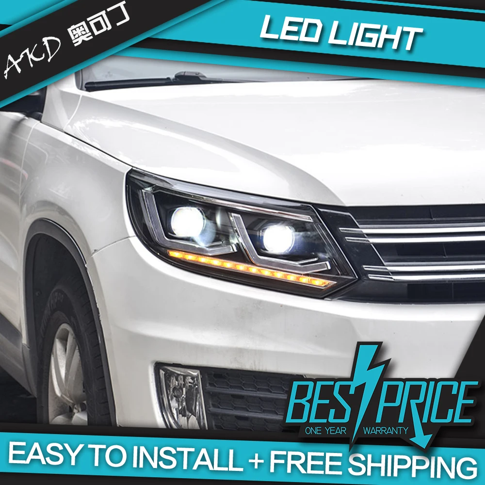 AKD Car Styling for Tiguan Headlights 2013-2016 Tiguan LED Headlight DRL Head Lamp Angel Eye LED Porjector Lens Beam Accessories