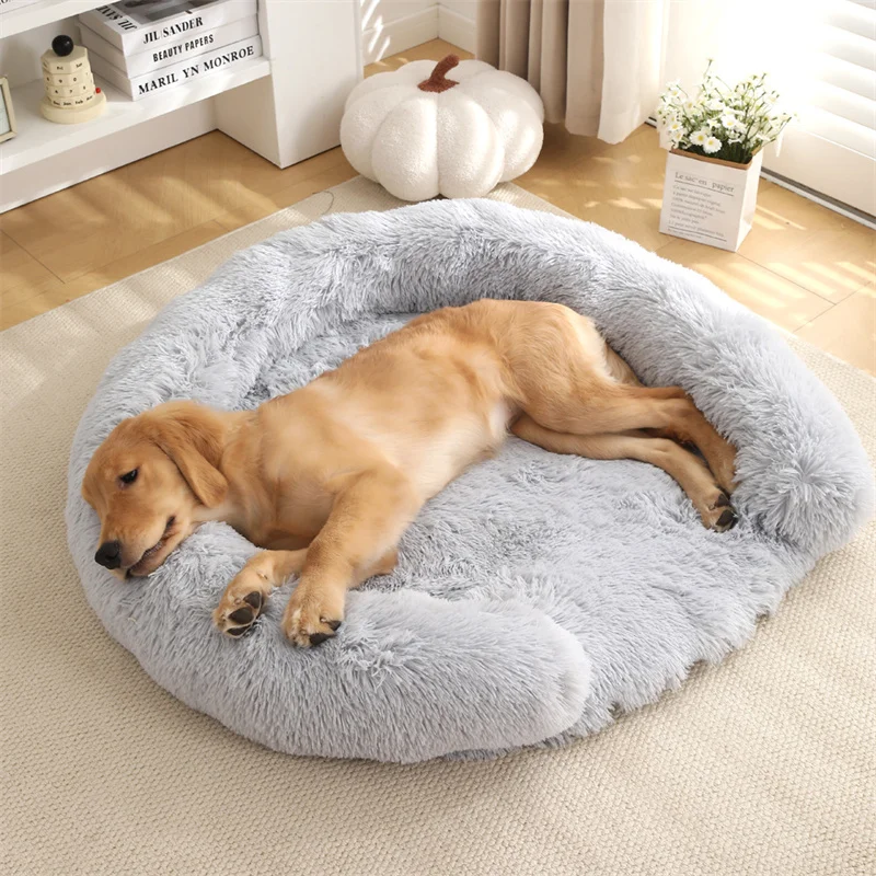 New Fluffy Plush Large Dog Beds Washable Winter Cozy Pet Bed Mat Big Dog Cat Deep Sleeping Bed Sofa Round Kennel House M/L/XL