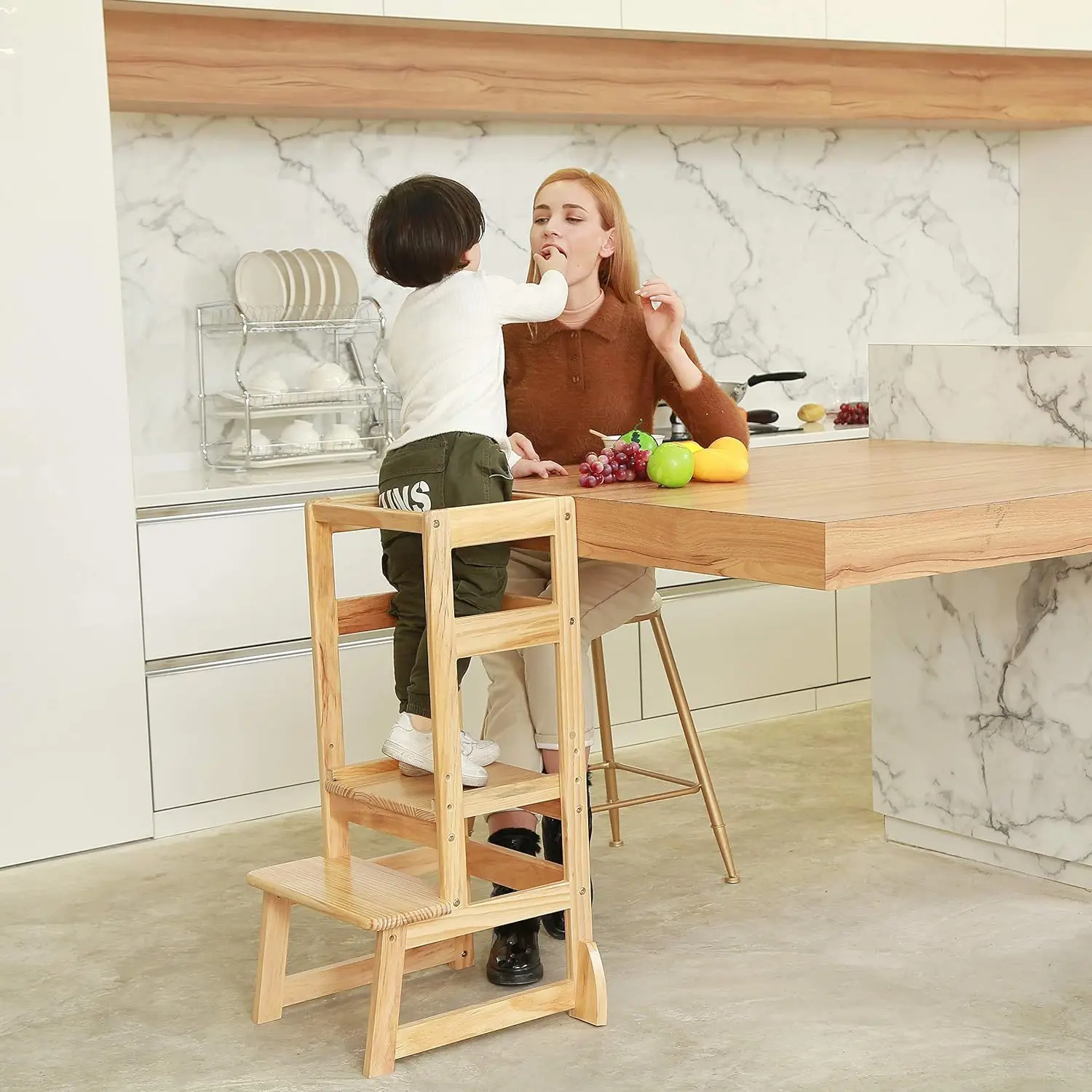 Adjustable Height Ladder Stool Kids Stand Chair Toddler Tower Suitable for Kitchen and Bathroom Learning Tower