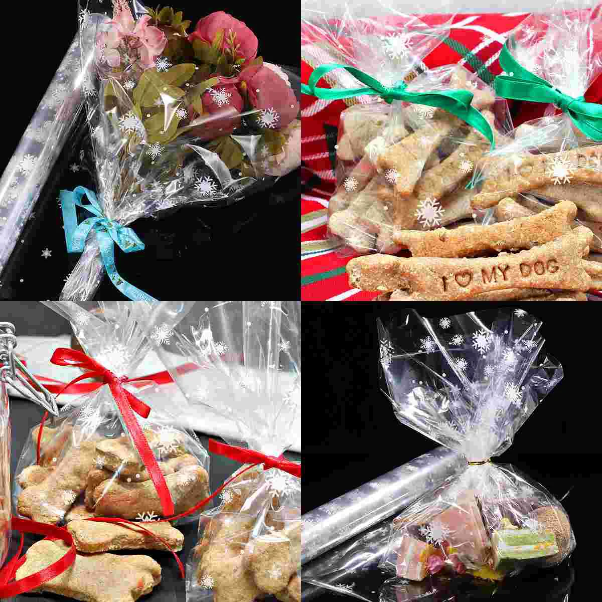 STOBOK Cellophane Wrap 3 Mil Thickness Cellophane Wrap Roll Snowflake Decorated Cellophane Bags to Wrap Gift Baskets & Craf