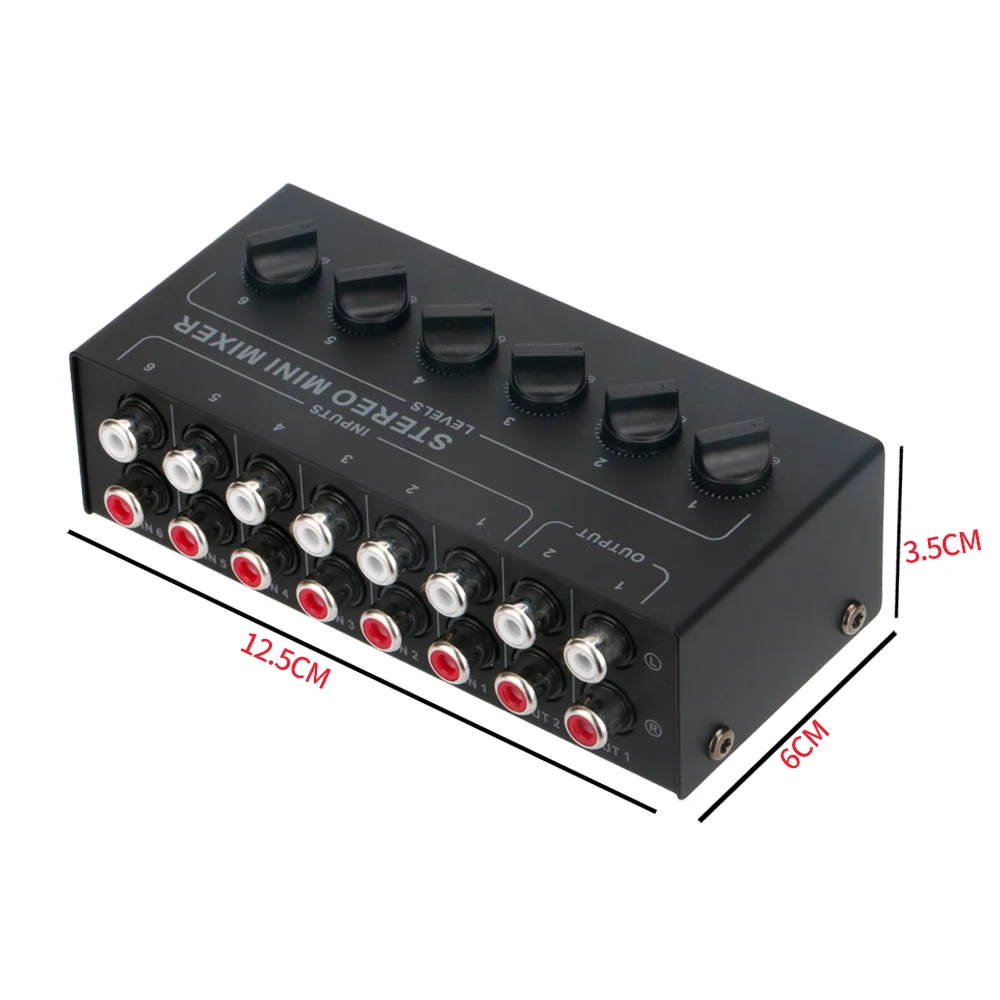 4 6 Channels Passive Stereo Mixer Mini Audio Mixer Portable Sound Mixer RCA Input Ultra Low Noise for Live Studio Recording