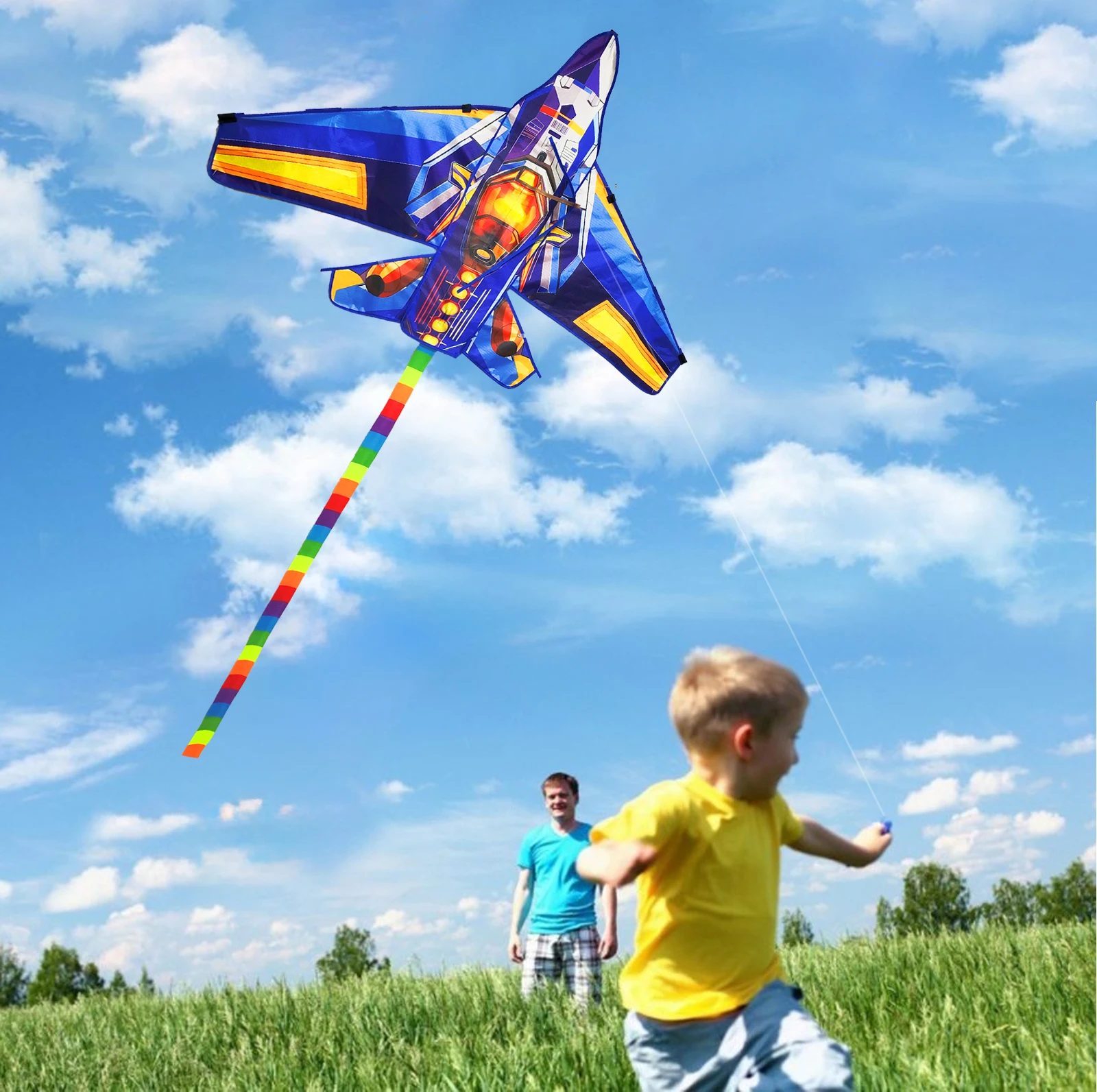 New Outdoor Fun Sport  Blue Plane Kite Beginner Kites For Adults And Kids Come With String And Handle