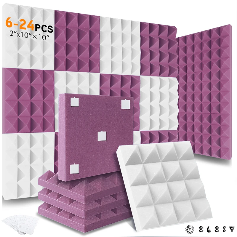 Sound Panels Wedges 6/12/24 Pcs, For Studio Bedroom Acoustic Insulation Sound Absorb Foam Panels, Self-adhesive Wall Ceiling