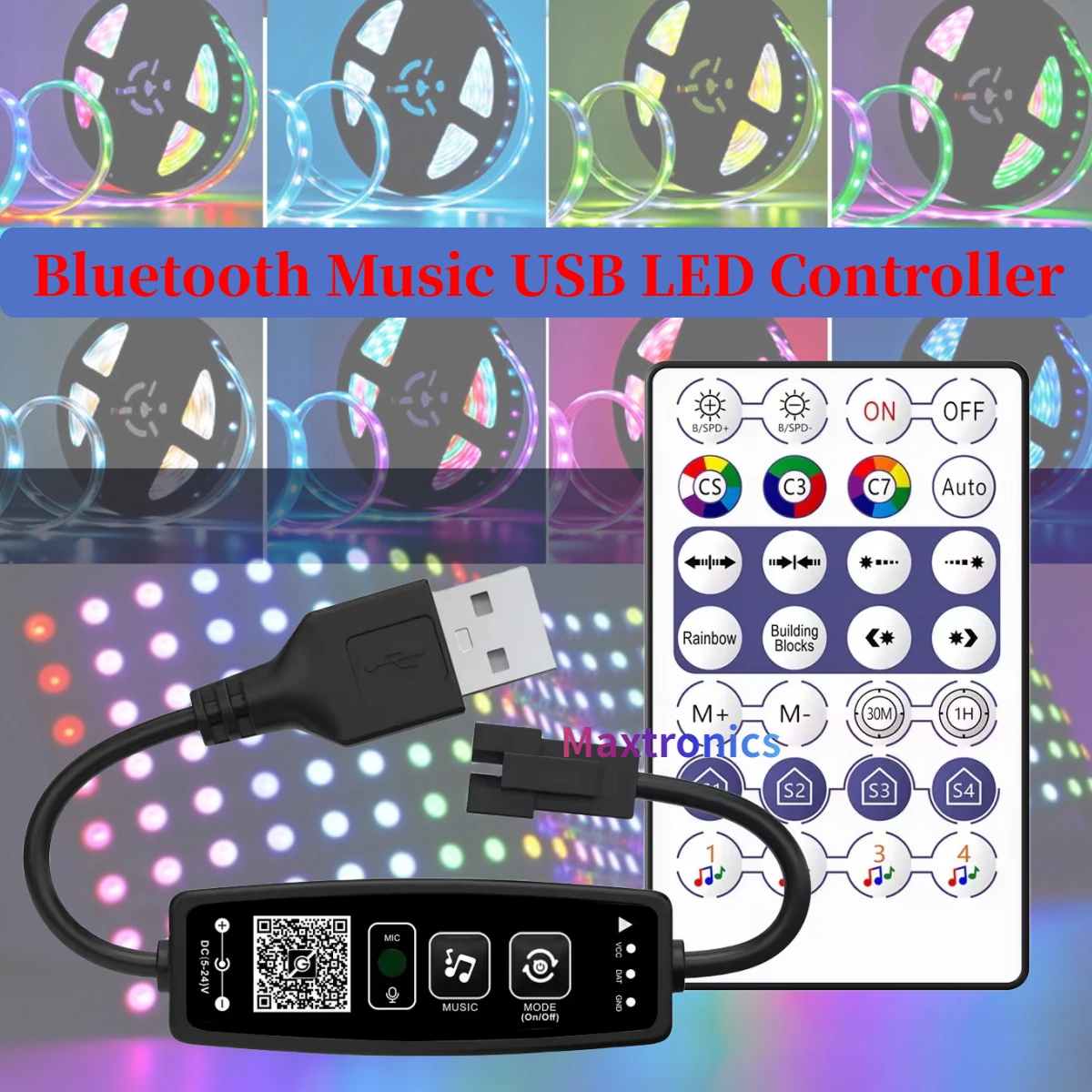 DC5V Bluetooth Music USB LED Controller with 28keys Remote for WS2812B RGBIC Addressable 3Pin Dream Color LED Pixel Strip Lights