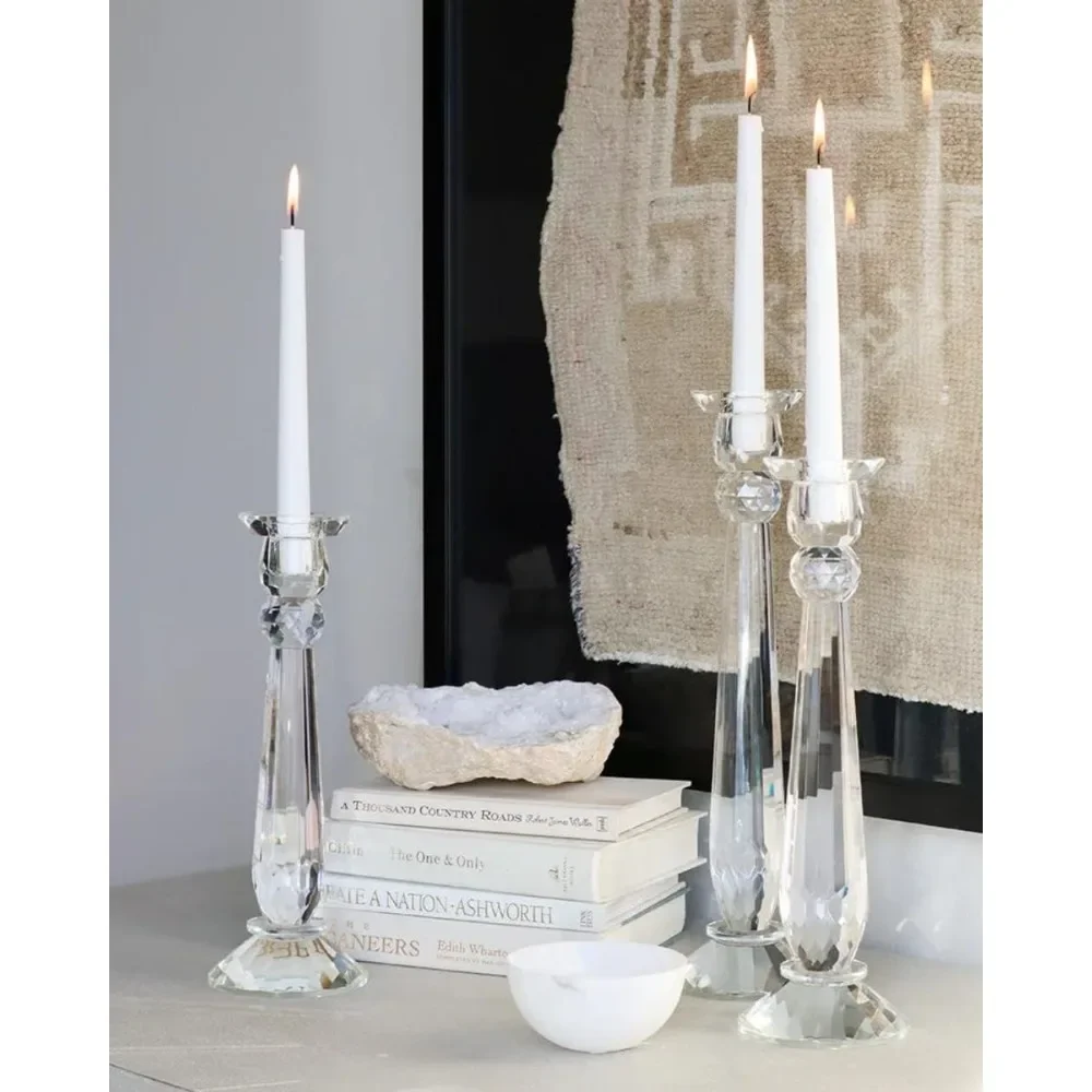 Crystal Candlesticks —Home Collection — Set of 3 — Decorative Candle Holders — Classic Design for Weddings, Dining and Party